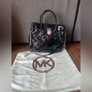 Michael Kors Black Quilted Shoulder Bag with Silver Accents